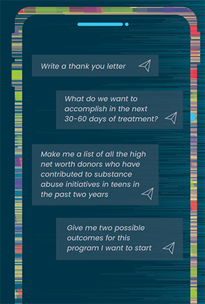 Write a thank you letter - What do we want to accomplish in the next 30-60 days of treatment? Make me a list of all the high net worth donors who have contributed to substance abuse initiatives in teens in the past two years - Give me two possible outcomes for this program I want to start
