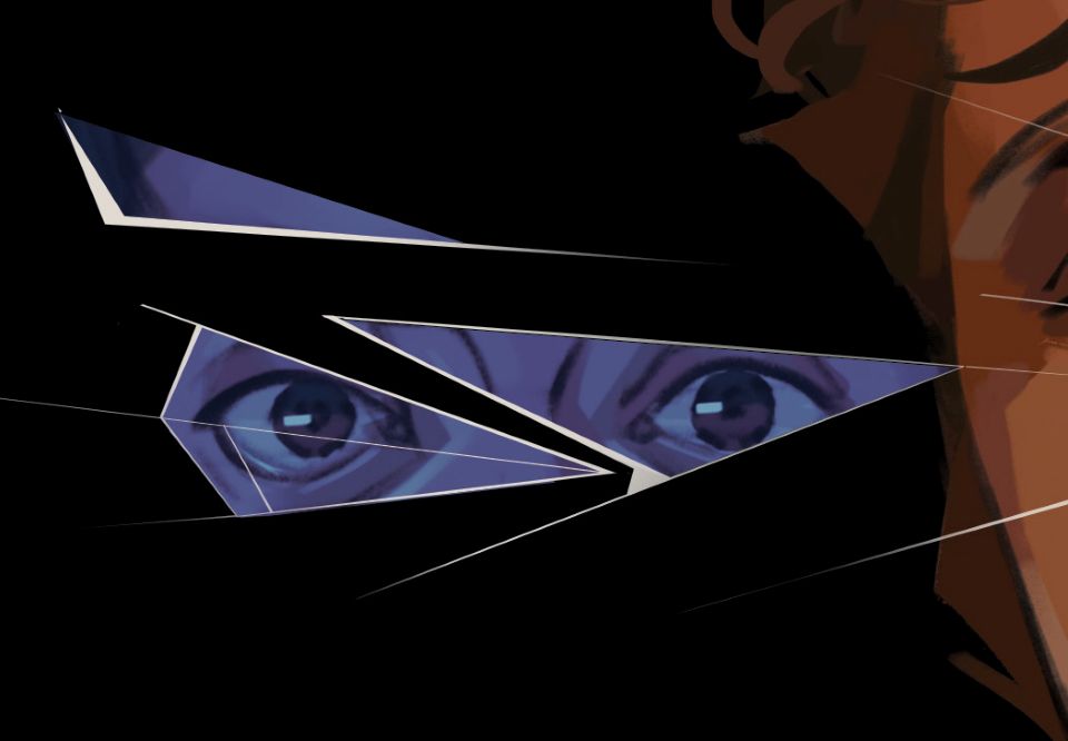 Artistic rendering of reflection of person in mirror shard