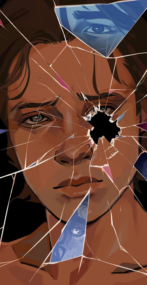 Artistic rendering of reflection of person in shattered mirror