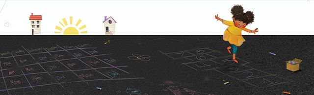 Drawn girl playing hopscotch