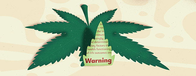 Cannabis leaf and the word warning