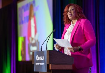 Dana Harley, NASW’s 2026 Social Worker of the Year, gives her acceptance speech during the NASW national conference in June