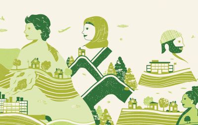 drawn people with their insides as scenes from nature