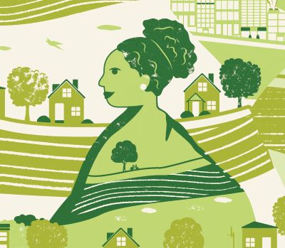 drawn people with their insides as scenes from nature