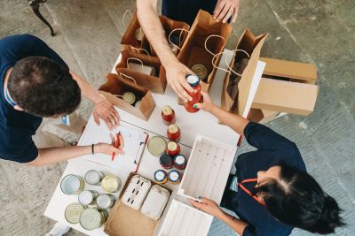 people working at a food bank