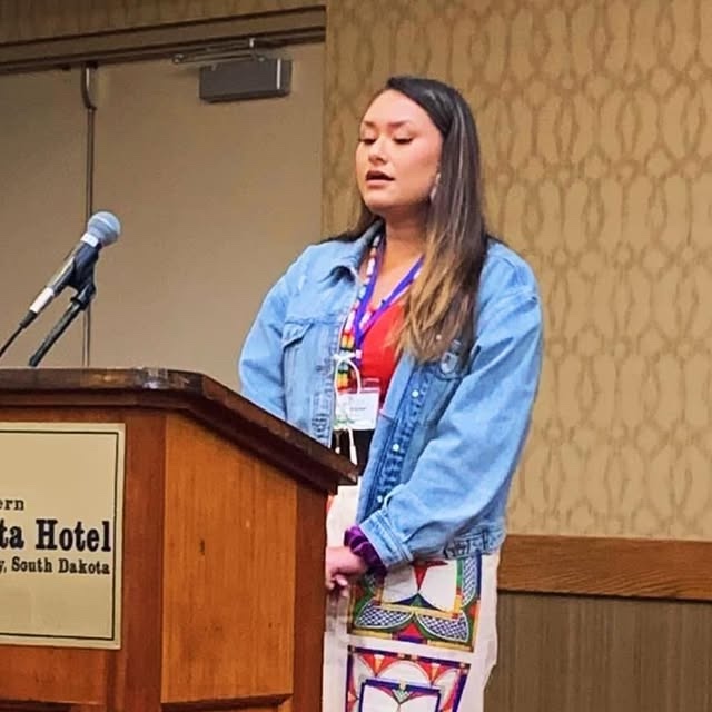 Tiana Spotted Thunder opening the 2024 NASW SD West River Symposium