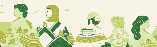 drawn people with nature/cities as their bodies