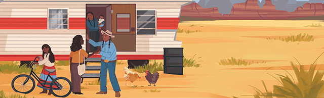 people of color in the desert in an RV