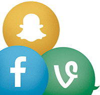 Snapchat, Facebook and Vine logos in bubbles