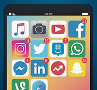 graphic of mobile phone with app icons
