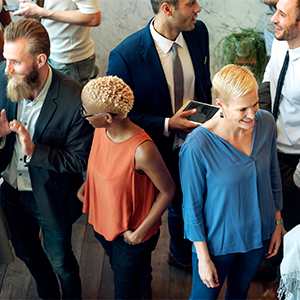 professionals chatting at a casual networking event