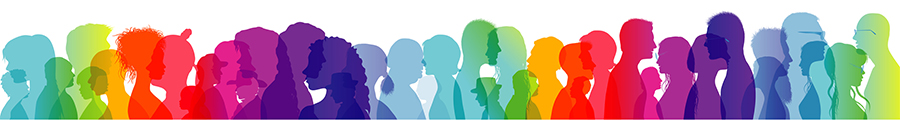 colorful rows of people in silhouette