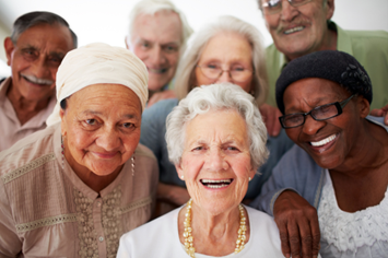 diverse group of smiling elderly people