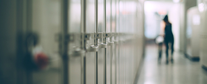 lockers in a school hallway