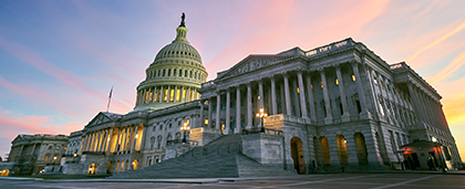 U.S. Capitol building in the sunset