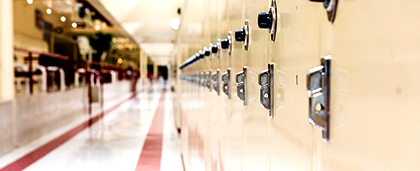 school hallway with lockers