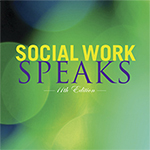 Social Work Speaks, words on a green background