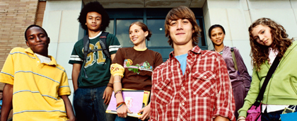 group of teenagers on school steps