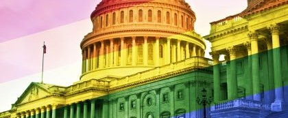 capital building with rainbow flag superimposed